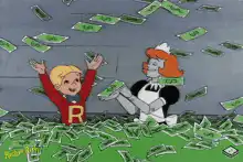 Richie Rich and his mother in a money rain