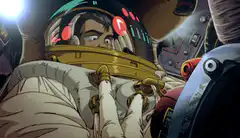Astronaut in helmet looking around
