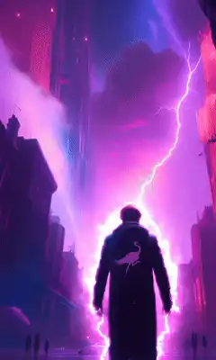 Man standing in lightning storm
