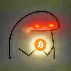 Stickman holding glowing bitcoin