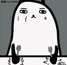 Cat holding fork and spoon