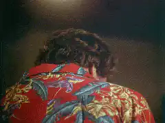 Man in Hawaiian shirt turns around