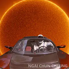 SpaceX Starship and Tesla Roadster near the Sun