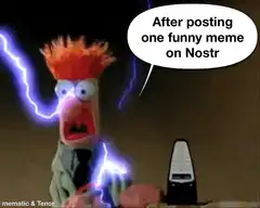 Beaker electrocuted by meme on Nostr