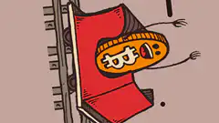 Bitcoin character on red ramp