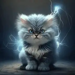 Angry fluffy kitten with lightning