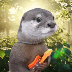Otter holding a carrot in the woods