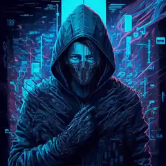 Cyberpunk hooded figure with mask