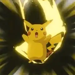 Pikachu surrounded by yellow lightning
