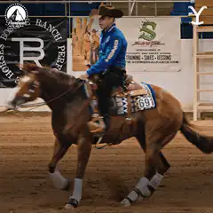 Cowboy riding a horse in an arena