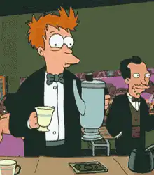 Fry pours coffee into cup