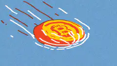 Bitcoin coin falling with motion lines