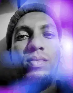 Man with purple and blue light effects