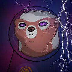 Nostr bear with purple eyes and lightning