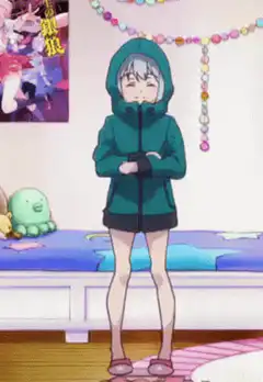 Anime girl shivering in hoodie