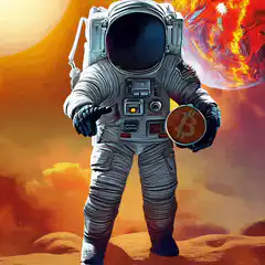 Astronaut holding Bitcoin on Mars
