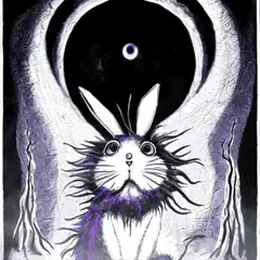 Starry-eyed rabbit in a cave
