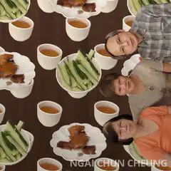 Rotating table with food and people