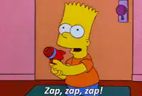 Bart Simpson with water gun saying zap zap zap