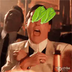 Michael Corleone laughing with lettuce eyes