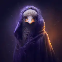 Eagle in purple hooded cloak