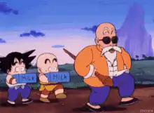 Goku and Krillin holding milk signs