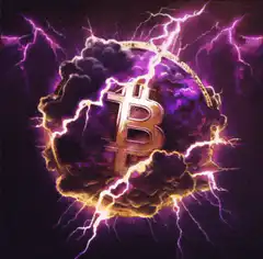 Bitcoin surrounded by purple lightning