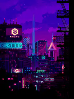 Pixel Art Cyberpunk Cityscape