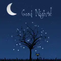 Good Night Cat Moon Tree Stars