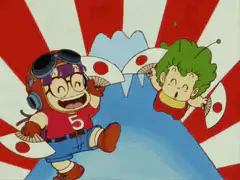 Dr. Slump Arale and Senbei with fans