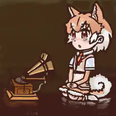 Fox girl listening to gramophone