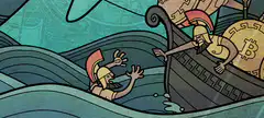 Spartan drowning next to Bitcoin ship