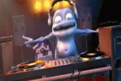 DJ Riff Raff dancing behind turntables