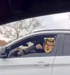 Chad car gives middle finger with umbrella