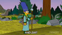 Marge Simpson as a wizard casting a spell