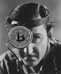 Charlie Chaplin with Bitcoin monocle