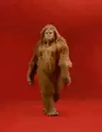 Bigfoot walking on red background