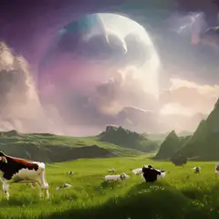 Cows and sheep under a giant planet