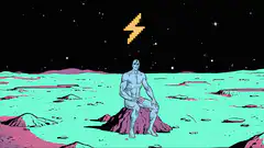 pixel art man on moon with lightning