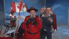 John Oliver and James Corden with flying fish