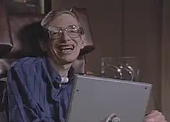 Stephen Hawking laughing at laptop