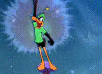 Daffy Duck, Marvin the Martian, and a pig falling