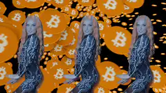 Woman in circuit dress with bitcoin background