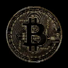 Bitcoin symbol made of scrolling code
