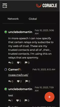 Coracle Nostr client profile and feed