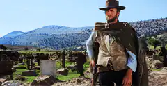 Clint Eastwood shoots gun in graveyard