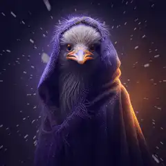 Eagle in purple hooded cloak