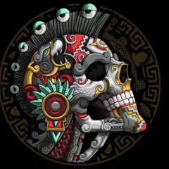 Aztec skull with multiple eyes
