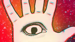Psychedelic hand with eye and fist
