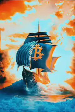 Bitcoin ship sailing on ocean
